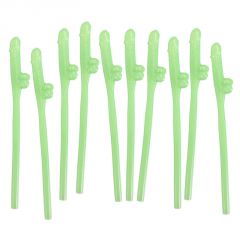Glow Dicky Penis Head Novelty Drink Straws - 10pk